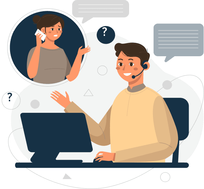 a person seated and attending to a customer